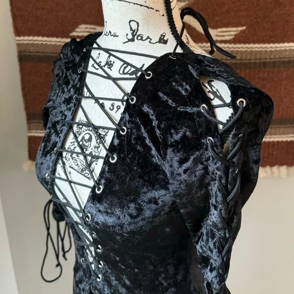 Dolls Kill Current Mood Crushed Velvet Lace Up Dress